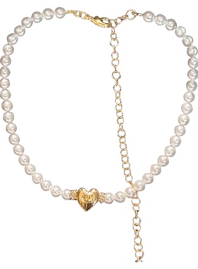 奥米迪奥金属桃心珍珠项链choker