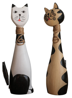 北欧客厅装饰小摆件现代简约卡通猫动物木质摆件家居创意可爱装饰