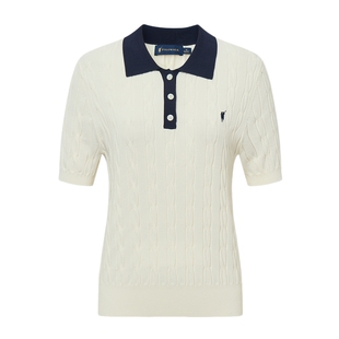 POLOWALK短袖针织衫女式2026春季新品通勤绞花针织t恤百搭上衣