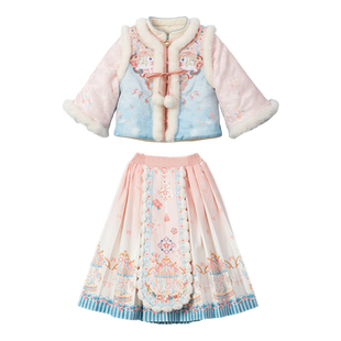 汉服女童2025冬款儿童新中式中国风超仙加厚明制马面裙套装拜年服