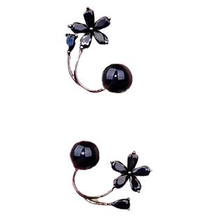 气质冷淡风黑色花朵耳环女时尚高级感珍珠花卉耳钉一款两戴耳饰品