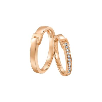 周生生18K玫瑰金Love Decode钻石戒指组合情侣对戒婚戒