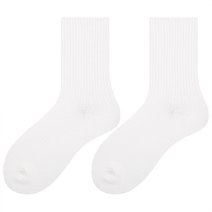 会起球的袜子 秋季美拉德色系基础款女士中筒袜 双针抽条素色袜