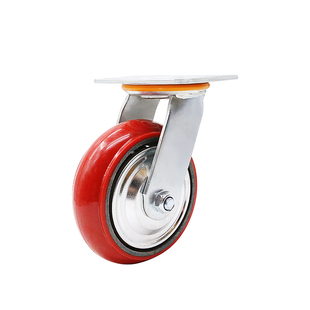 铁芯聚氨酯万向脚轮子镀锌厚支架6寸红载重刹车轱辘韩式pu手推车