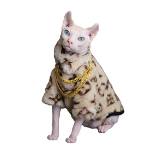 斯芬克斯德文矮脚无毛猫衣服潮牌秋冬款保暖皮草厚大衣外套网红