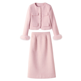 富家千金小香风套装裙羽绒服女2025新款冬装毛呢半身裙两件套轻奢