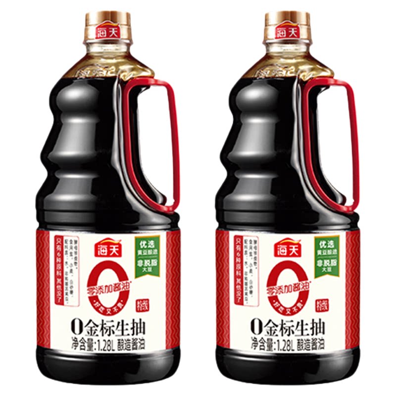 海天零添加酱油0金标生抽1.28L特级生抽炒菜凉拌家用