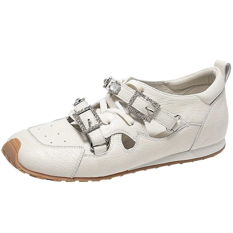 MIO米奥芭蕾运动玛丽珍2026春新款闪钻绑带女阿甘舞鞋裂纹皮单鞋