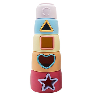 北欧软硅胶叠叠杯彩虹塔杯儿童早教教具叠叠乐咬咬乐stacking toy