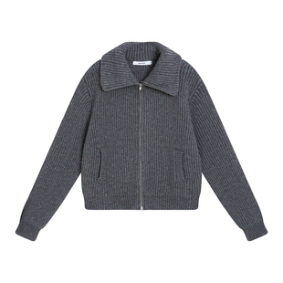 SAMEFLOW 大翻领复古Polo衫式短款收腰高级耐看拉链毛衣叠穿外套