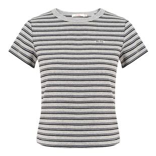 辣目洋子同款 Liilou  有机棉圆领撞色条纹正肩宽松T恤