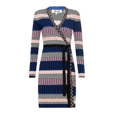 DVF彩色编织条纹裹身裙