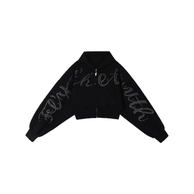 美式烫钻连帽卫衣女秋季短外套潮