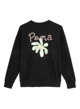 PUMA彪马 纯色刺绣设计圆领长袖卫衣 女款 黑色