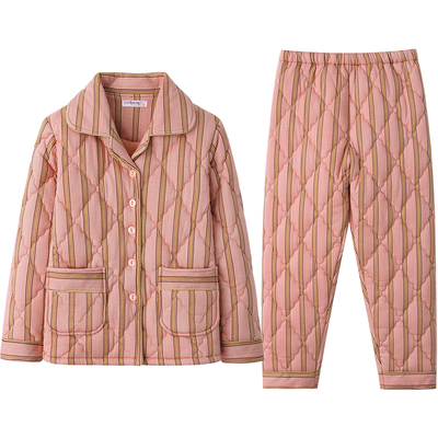 秋冬款夹棉服条纹可外穿保暖睡衣