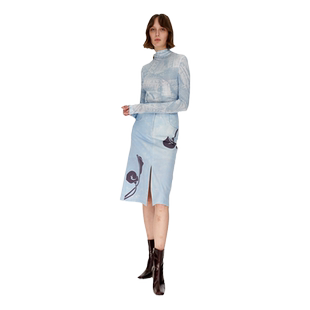 JACQUES WEI设计师品牌LOOKNOW设计感灰蓝色马蹄莲印花半裙