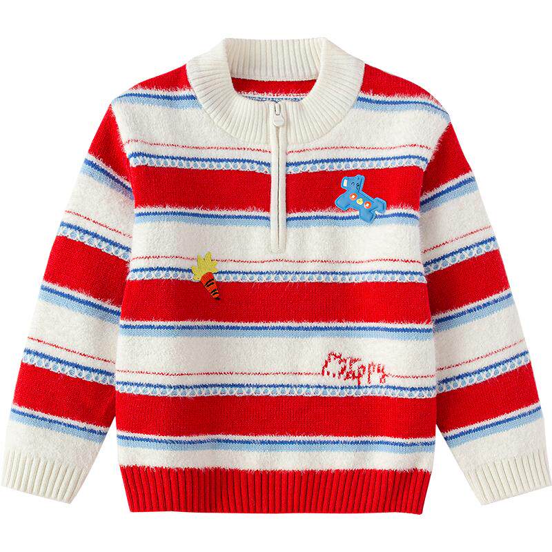 【商场同款】巴拉巴拉儿童毛衫男童2026年新款春秋装半红色拜年服