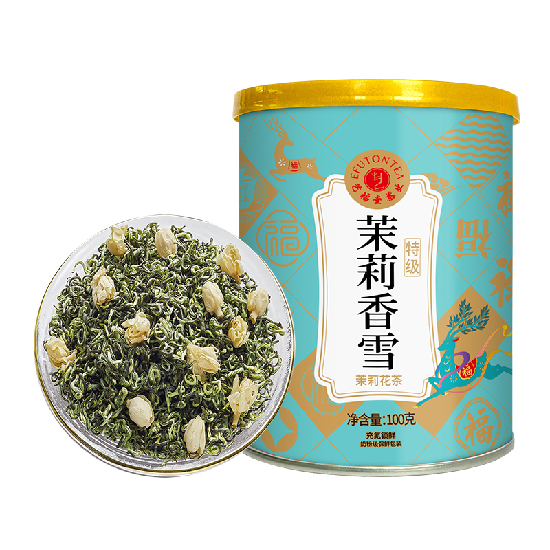 艺福堂茶叶茉莉花茶横县原产冷泡特级茉莉香雪100g茶叶自己喝