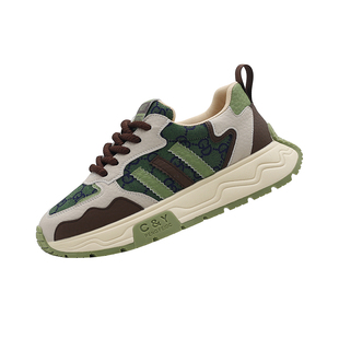 陈冠希同款绿野仙踪运动板鞋经典老花三条杠阿甘慢跑鞋男款潮鞋子