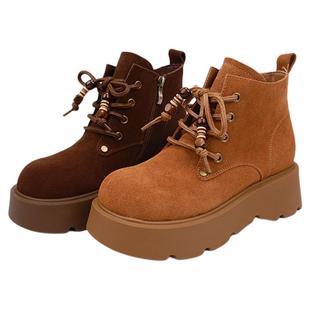 红粉知己2025新款复古英伦风马丁靴女厚底增高短筒靴子百搭休闲鞋