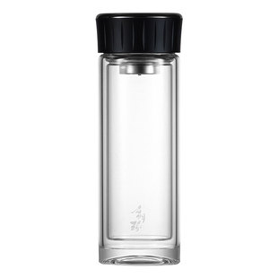 启明缘玻璃杯双层隔热透明水杯电镀工艺杯盖商用圆形高硼硅茶杯子