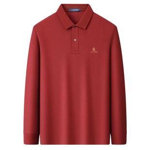 [双丝光棉/5A抗菌]梦特娇秋季男士polo衫长袖翻领纯色珠地棉T恤J