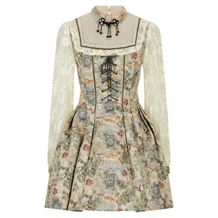 lulualways【商场同款】秋季新款复古公主风高腰显瘦印花连衣裙