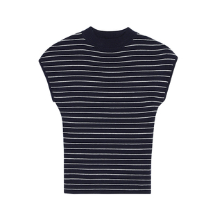 NEVA HU 条纹半高领针织打底衫T恤女气质修身显瘦内搭短款上衣