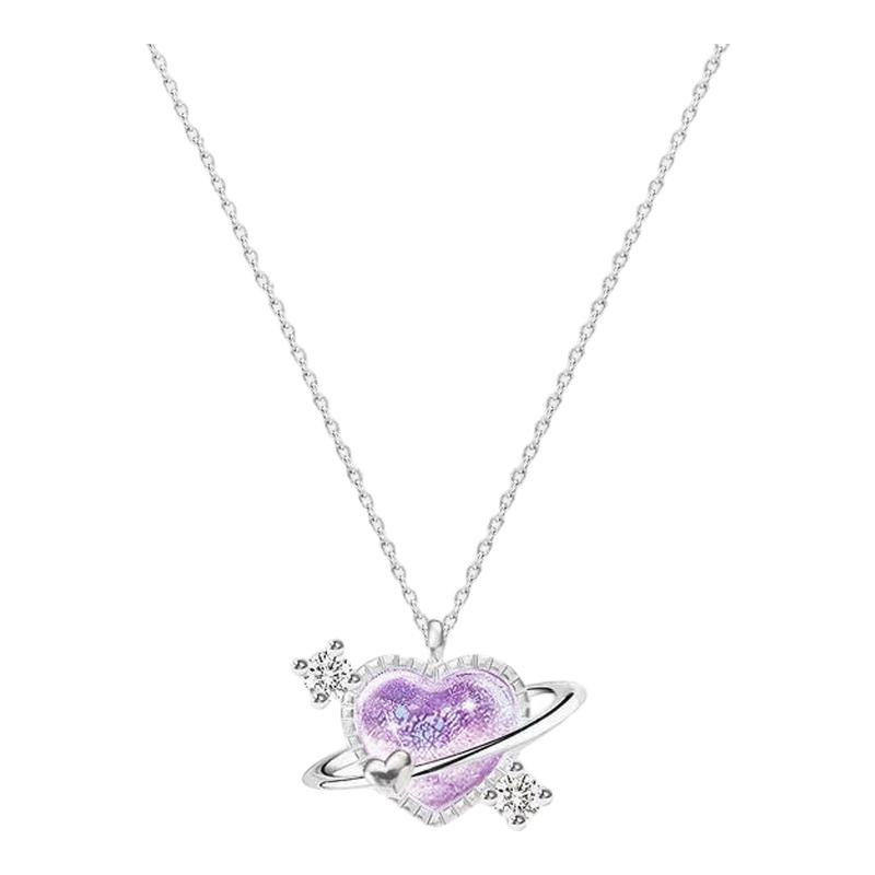 紫色梦幻爱心项链女温柔甜美气质小众设计锁骨链新款爆款精致颈链