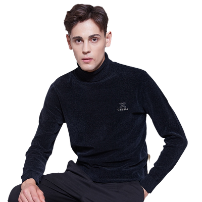 古鲨黑色高领加厚雪尼尔毛衫