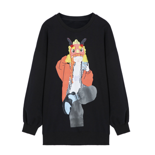 H·GENTEEL荷高新款春装女圆领小龙图案新年胶囊系列长袖T恤