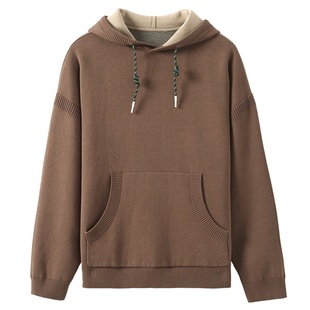 工艺细节控KUYIOU/双色空气层像素提花 连帽横机针织卫衣男 W18