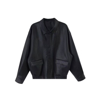 复古高级感黑色pu皮衣外套女