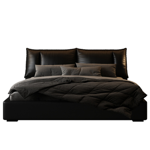 柏曼家具意式极简主卧大床现代简约2*2.2m双人床真皮床婚床软靠床