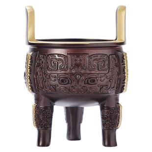 兽面饕餮三足鼎铜香炉线香炉家用室内供奉上香座插竹签摆件香薰炉