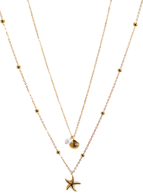 时尚个性贝壳海星珍珠双层项链