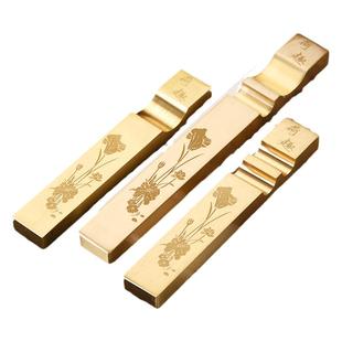 成竹堂高档黄铜镇纸镇尺创意多功能毛笔架铜笔搁黄铜尺纸镇书法压纸实心黄铜镇纸文房四宝摆件毛笔字专用笔搁