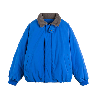 TIRED美式复古撞色羊羔毛翻领加厚棉衣外套冬季保暖廓形棉服夹克