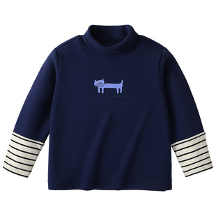 MQDmini男童加绒打底衫女童加厚半高领长袖2025冬季新款儿童内搭