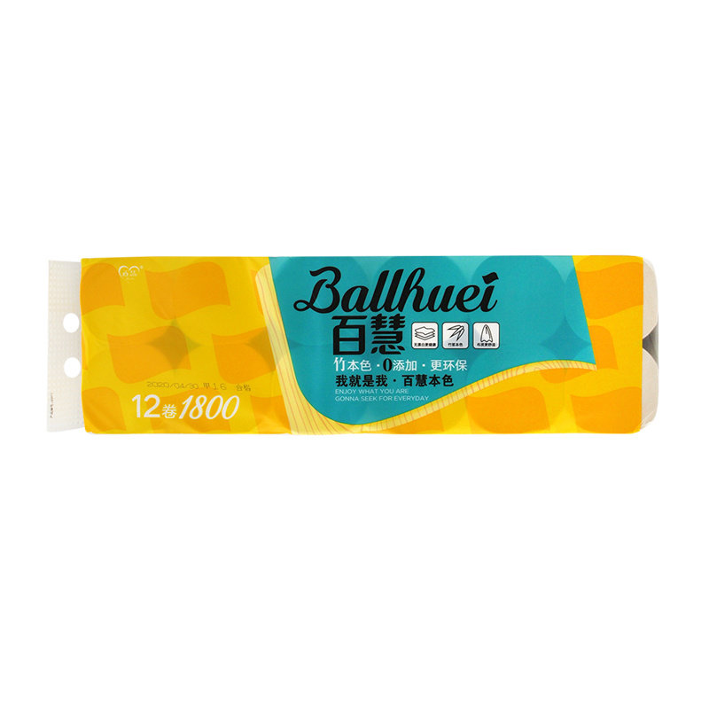 百慧卫生纸1800克加厚无芯厕用竹浆本色家庭实惠装无漂白3赠1包邮