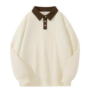 班尼路套头卫衣女外套2026新款秋季撞色POLO衫美式宽松大码上衣M