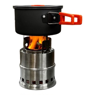 便携折叠烧水炉不锈钢小露营炊具烧木柴家用柴火无烟汽化炉柴火灶