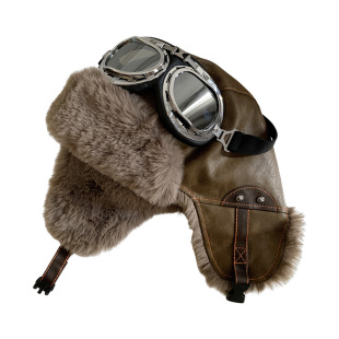 复古PU皮飞行员帽子女冬季新款加厚保暖护耳帽东北骑行滑雪雷锋帽