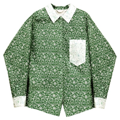 阁兰秀2025年秋季新品深绿色小碎花设计感全棉衬衫落肩袖衬衣女装