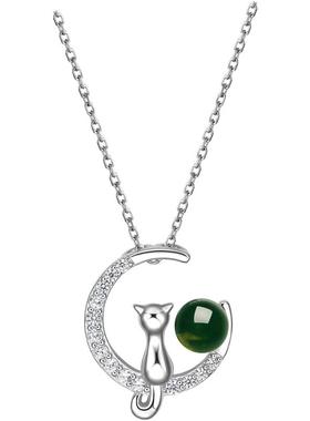 T周六福S925银银月亮猫咪项链锁骨甜美小众新年礼物