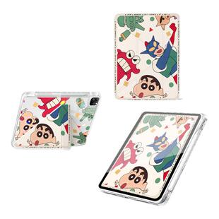 适用苹果ipad10代平板保护套ipadmini7蜡笔小新y折保护壳air6新酱ipadpro11寸带笔槽9九8代卡通air5便携4透明