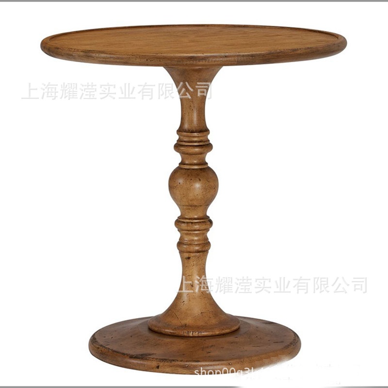 美式客厅样板房原木复古边几定制家具角几电话桌圆形小茶桌咖啡桌