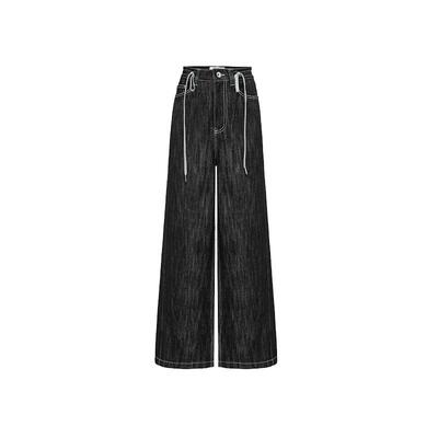 设计感高腰阔腿裤水洗牛仔裤女