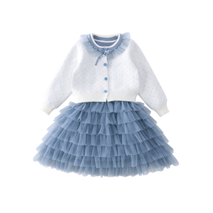 女童连衣裙春装2026新款洋气儿童针织开衫连衣裙女孩小香风两件套