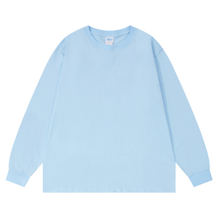 重磅纯棉长袖T恤男宽松纯色白色秋季圆领打底衫百搭螺纹袖口美式